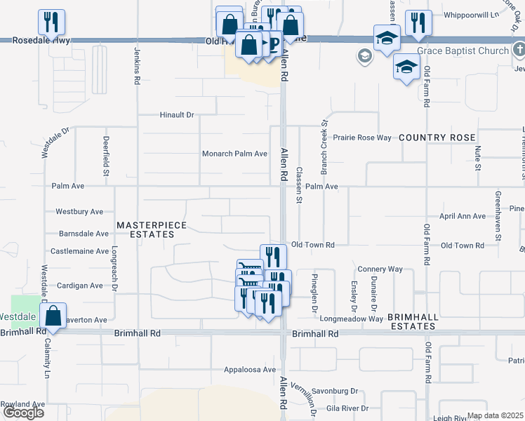 map of restaurants, bars, coffee shops, grocery stores, and more near 13010 Williamsburg Place in Bakersfield