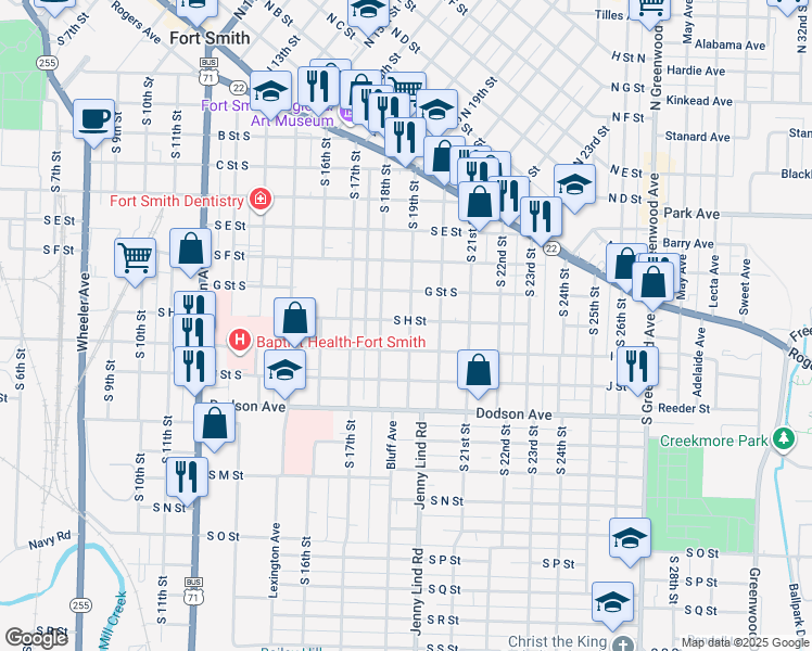 map of restaurants, bars, coffee shops, grocery stores, and more near 922 South 19th Street in Fort Smith