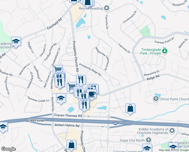 map of restaurants, bars, coffee shops, grocery stores, and more near 4751 Forestridge Commons Drive in Charlotte