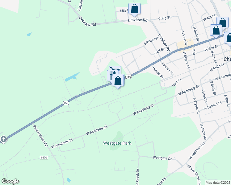 map of restaurants, bars, coffee shops, grocery stores, and more near 1209 Shelby Highway in Cherryville