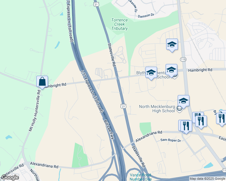 map of restaurants, bars, coffee shops, grocery stores, and more near 11209 Statesville Road in Huntersville