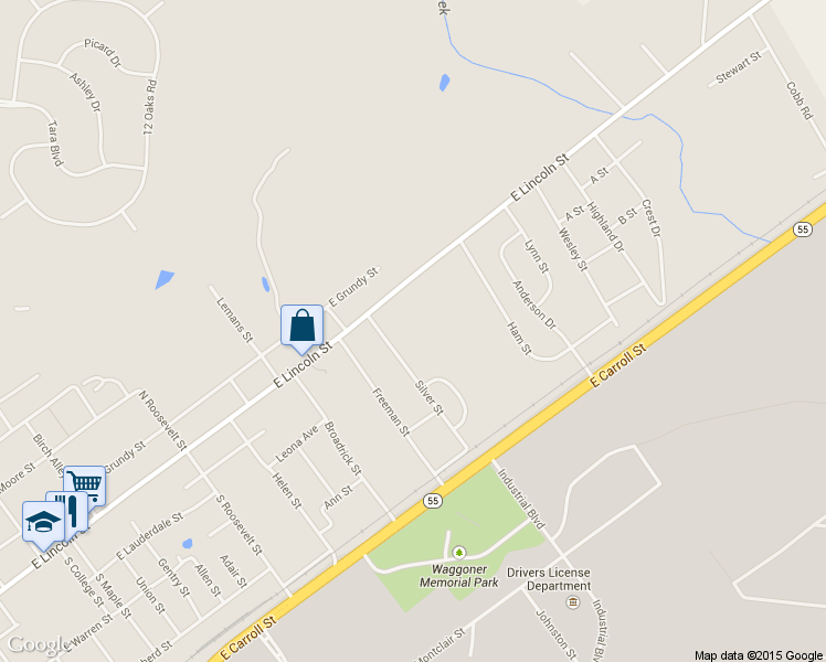 map of restaurants, bars, coffee shops, grocery stores, and more near 121 Silver Street in Tullahoma