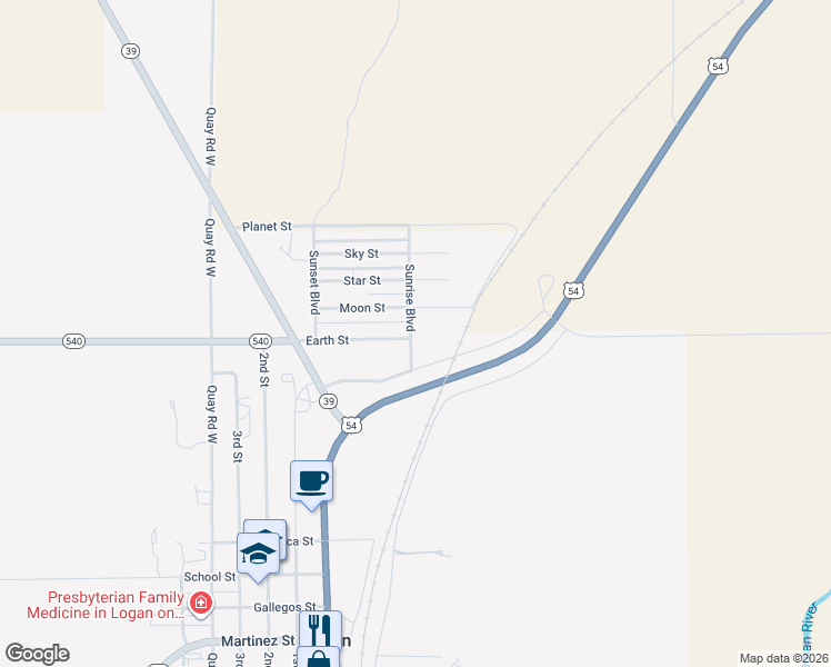 map of restaurants, bars, coffee shops, grocery stores, and more near Sunrise Boulevard in Logan