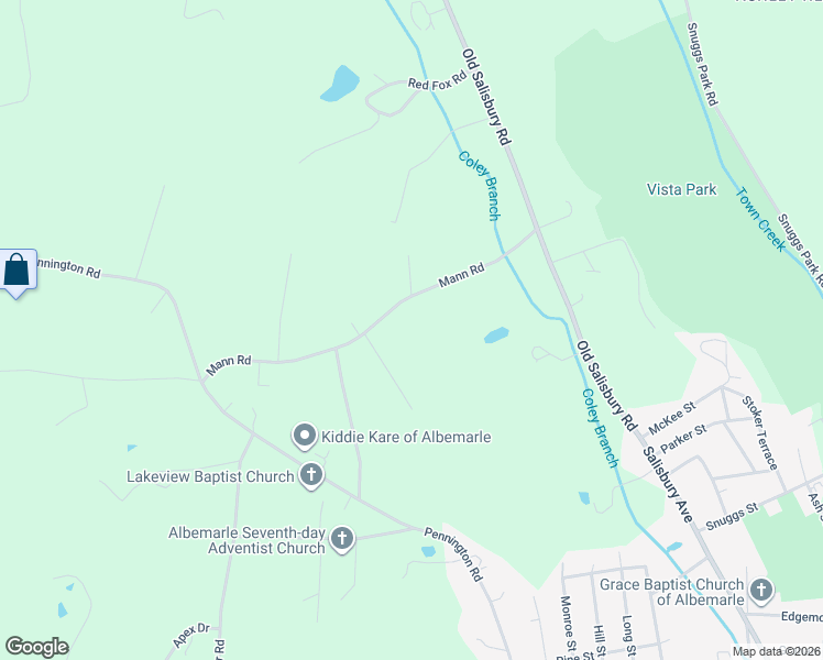 map of restaurants, bars, coffee shops, grocery stores, and more near 33632 Mann Road in Albemarle