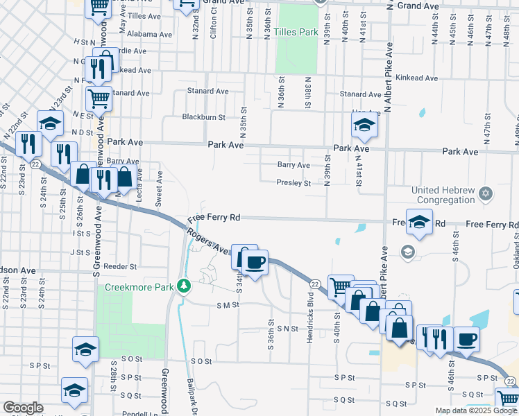 map of restaurants, bars, coffee shops, grocery stores, and more near 3600-3630 Presley Ave in Fort Smith