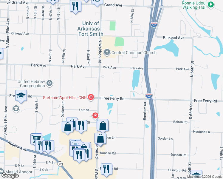 map of restaurants, bars, coffee shops, grocery stores, and more near 201 North 56th Street in Fort Smith