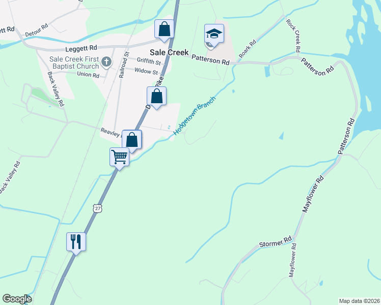map of restaurants, bars, coffee shops, grocery stores, and more near 124 Gothard Street in Sale Creek