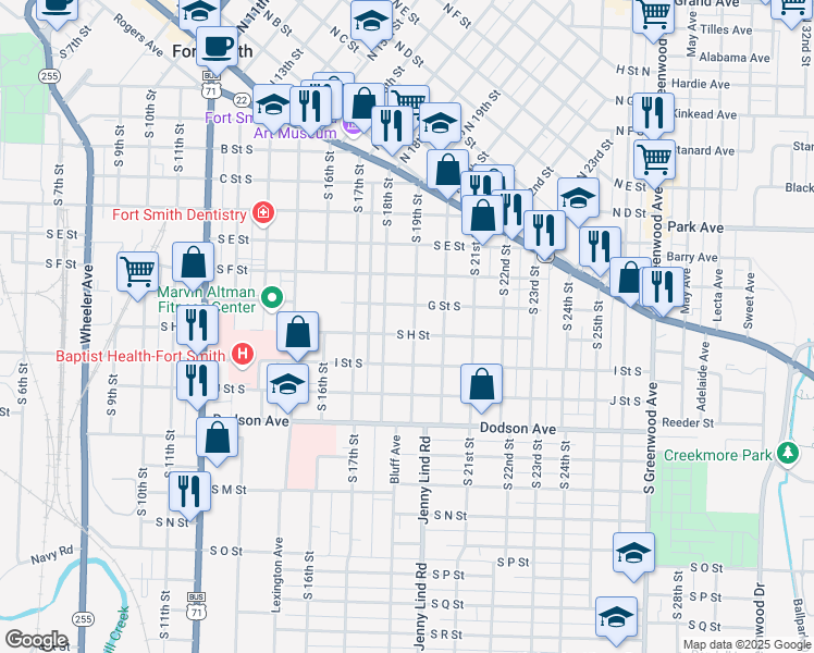 map of restaurants, bars, coffee shops, grocery stores, and more near 800 South 19th Street in Fort Smith