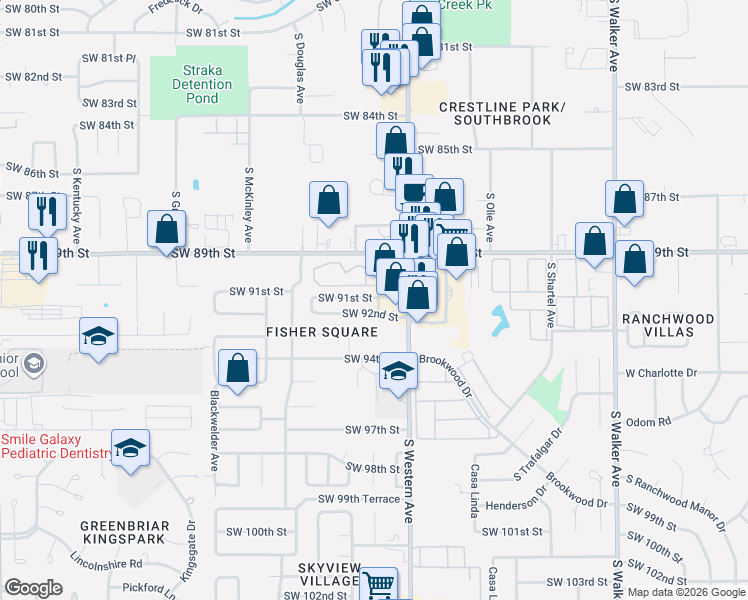 map of restaurants, bars, coffee shops, grocery stores, and more near 905 Southwest 91st Street in Oklahoma City