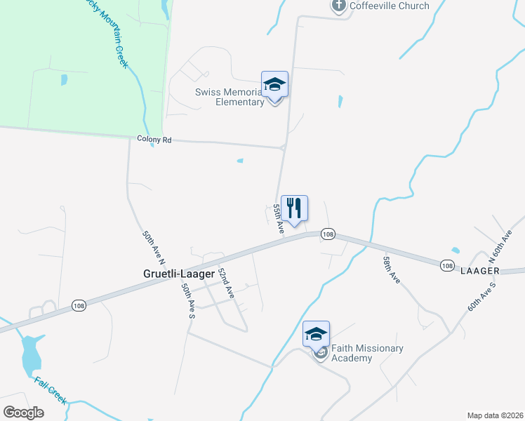 map of restaurants, bars, coffee shops, grocery stores, and more near 30 Burnett Road in Gruetli-Laager