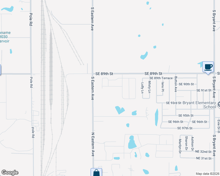 map of restaurants, bars, coffee shops, grocery stores, and more near 2300 Southeast 89th Street in Oklahoma City