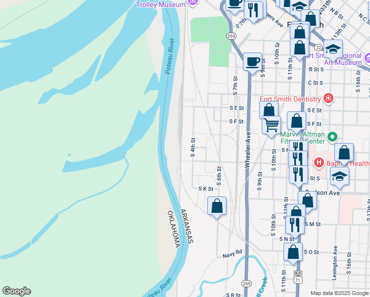 map of restaurants, bars, coffee shops, grocery stores, and more near in Fort Smith