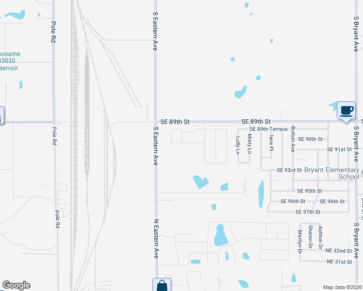 map of restaurants, bars, coffee shops, grocery stores, and more near 2300 Southeast 89th Street in Oklahoma City