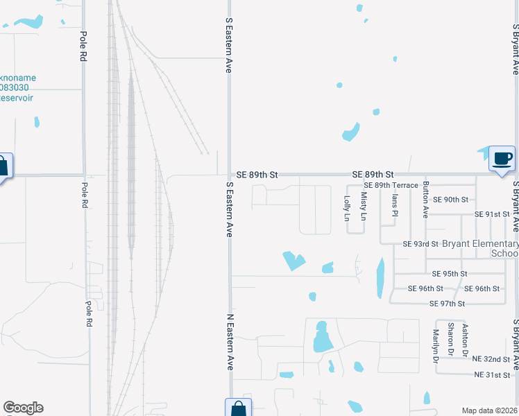 map of restaurants, bars, coffee shops, grocery stores, and more near 2300 Southeast 89th Street in Oklahoma City