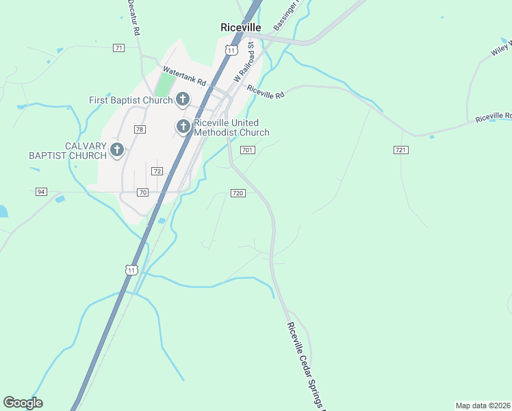 map of restaurants, bars, coffee shops, grocery stores, and more near 174 County Road 725 in Riceville