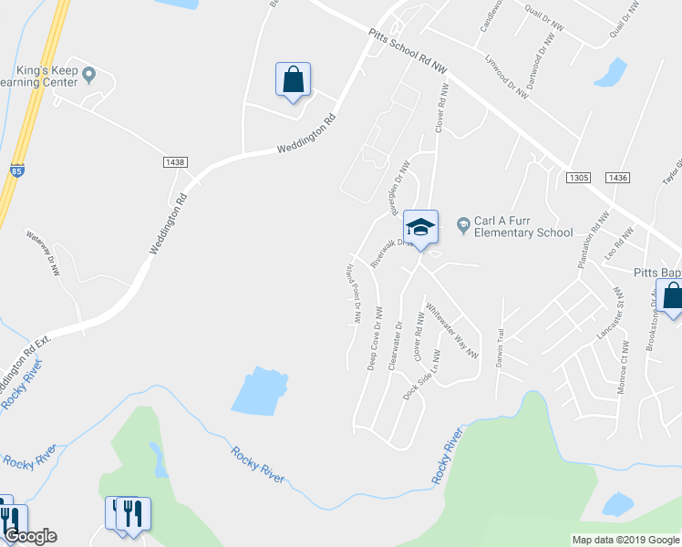 map of restaurants, bars, coffee shops, grocery stores, and more near 2808 Island Point Drive Northwest in Concord