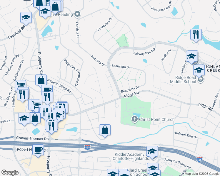 map of restaurants, bars, coffee shops, grocery stores, and more near 6042 Glen Manor Drive in Charlotte