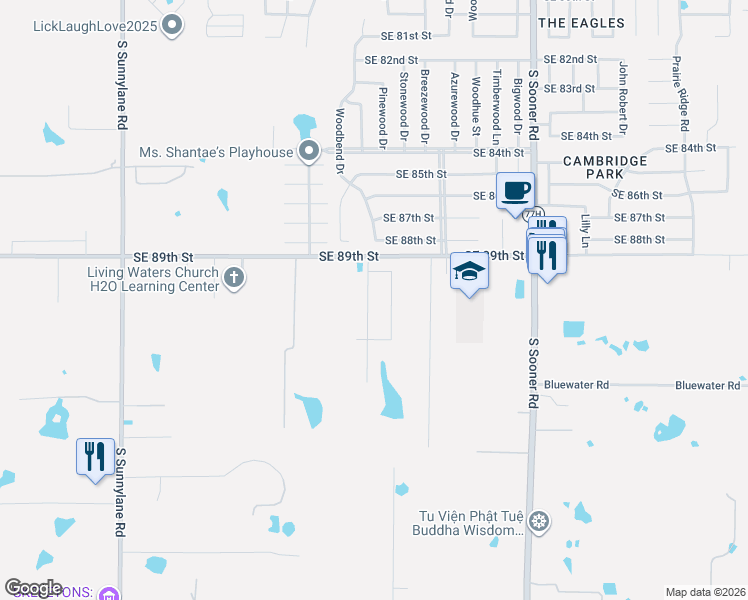 map of restaurants, bars, coffee shops, grocery stores, and more near 9117 Checkerbloom Drive in Oklahoma City