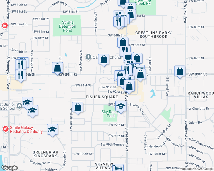 map of restaurants, bars, coffee shops, grocery stores, and more near 1009 Southwest 91st Street in Oklahoma City