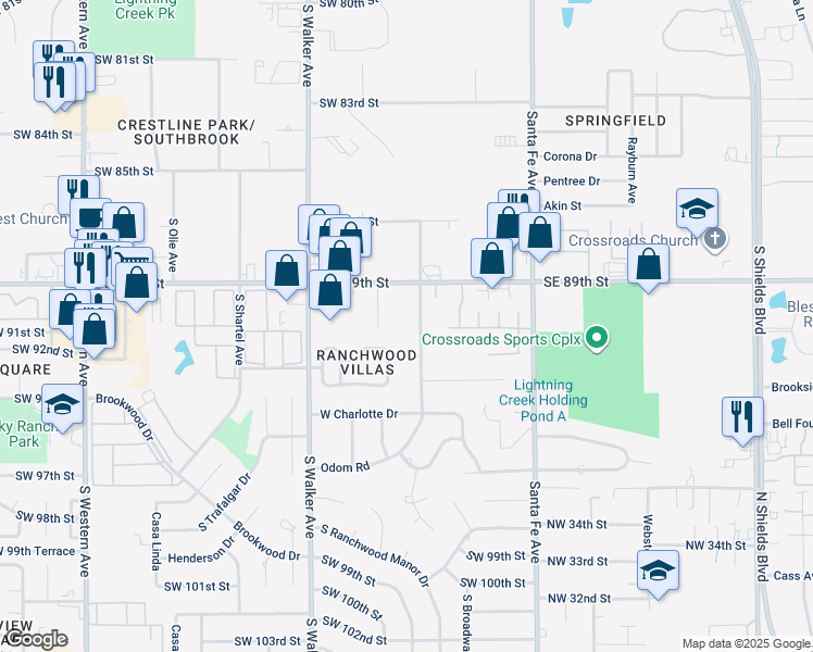 map of restaurants, bars, coffee shops, grocery stores, and more near 9104 Cates Way in Oklahoma City