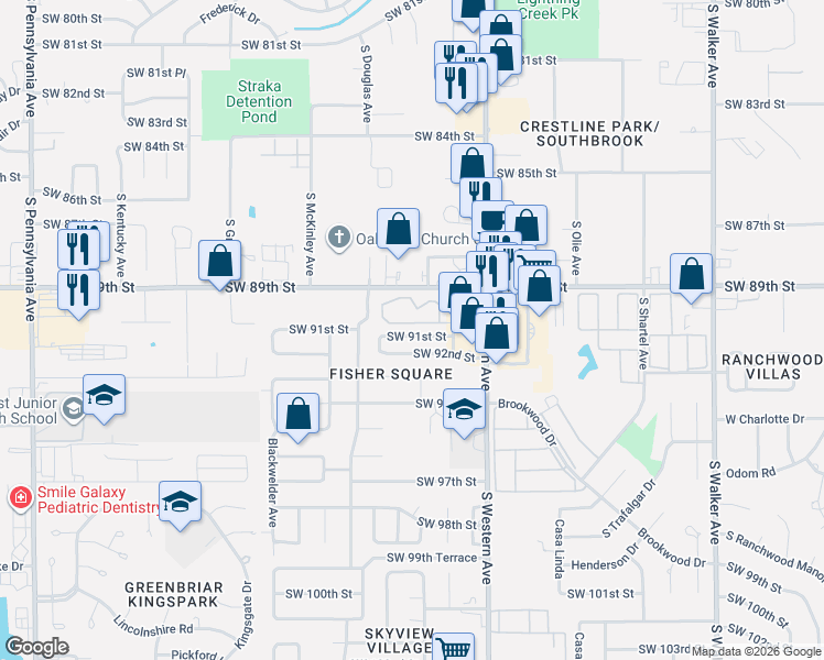 map of restaurants, bars, coffee shops, grocery stores, and more near 1009 Southwest 91st Street in Oklahoma City