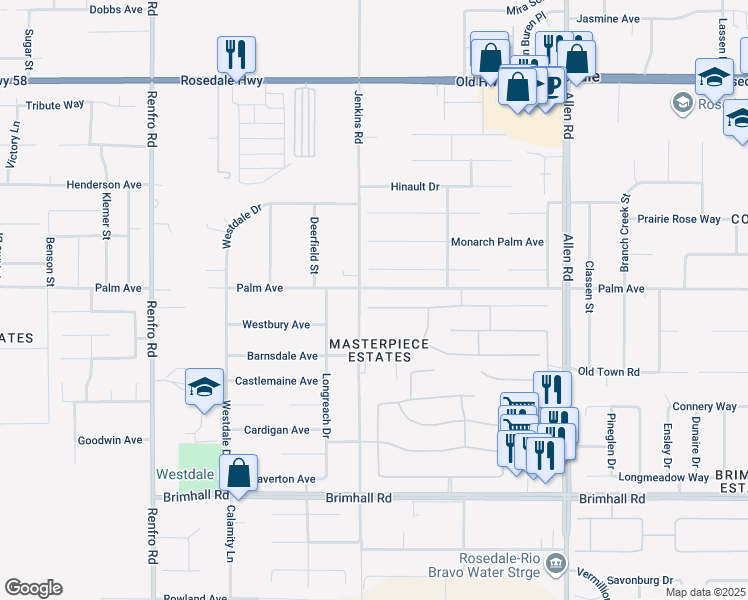 map of restaurants, bars, coffee shops, grocery stores, and more near 13604 Providence Place in Bakersfield