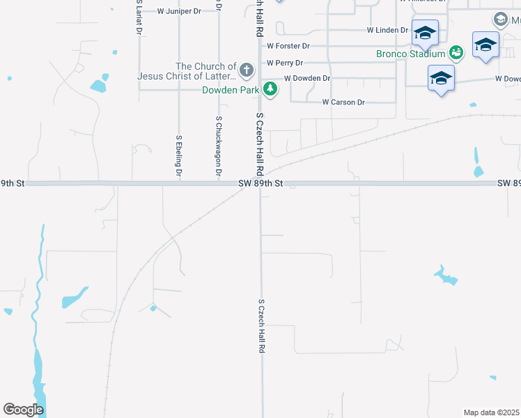 map of restaurants, bars, coffee shops, grocery stores, and more near South Czech Hall Road in Mustang