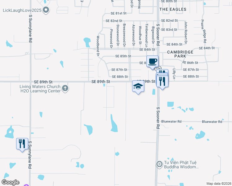map of restaurants, bars, coffee shops, grocery stores, and more near 9124 Snowberry Drive in Oklahoma City