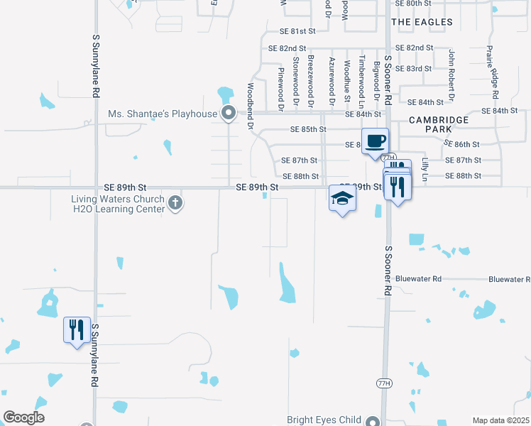 map of restaurants, bars, coffee shops, grocery stores, and more near 9117 Checkerbloom Drive in Oklahoma City
