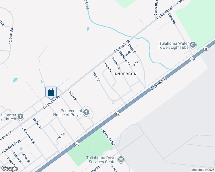 map of restaurants, bars, coffee shops, grocery stores, and more near 126 Anderson Dr in Tullahoma