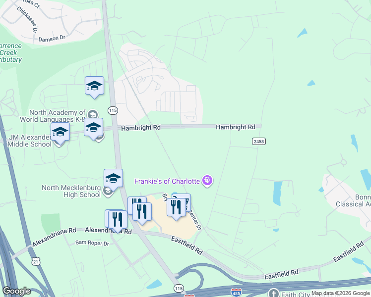 map of restaurants, bars, coffee shops, grocery stores, and more near Hambright Road in Huntersville