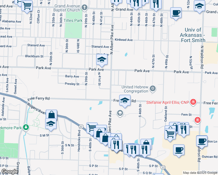 map of restaurants, bars, coffee shops, grocery stores, and more near 135 North Albert Pike Avenue in Fort Smith