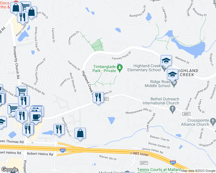 map of restaurants, bars, coffee shops, grocery stores, and more near 6013 Elm Cove Lane in Charlotte