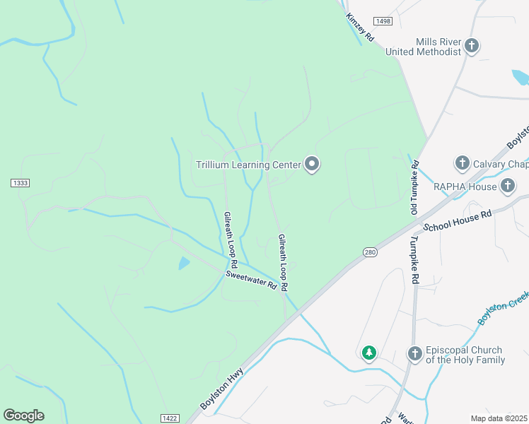 map of restaurants, bars, coffee shops, grocery stores, and more near 575 Gilreath Loop Road in Mills River
