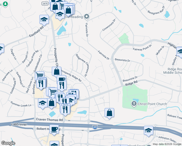 map of restaurants, bars, coffee shops, grocery stores, and more near 6232 Chavel Lane in Charlotte