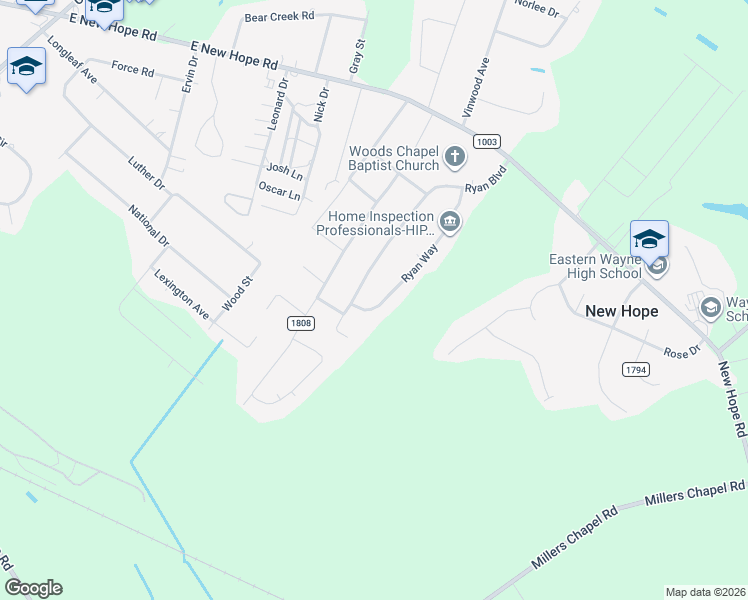 map of restaurants, bars, coffee shops, grocery stores, and more near 235 Ryan Way in Goldsboro