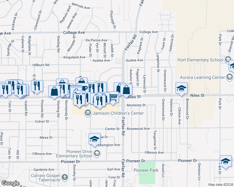 map of restaurants, bars, coffee shops, grocery stores, and more near 2001 Lantana Way in Bakersfield