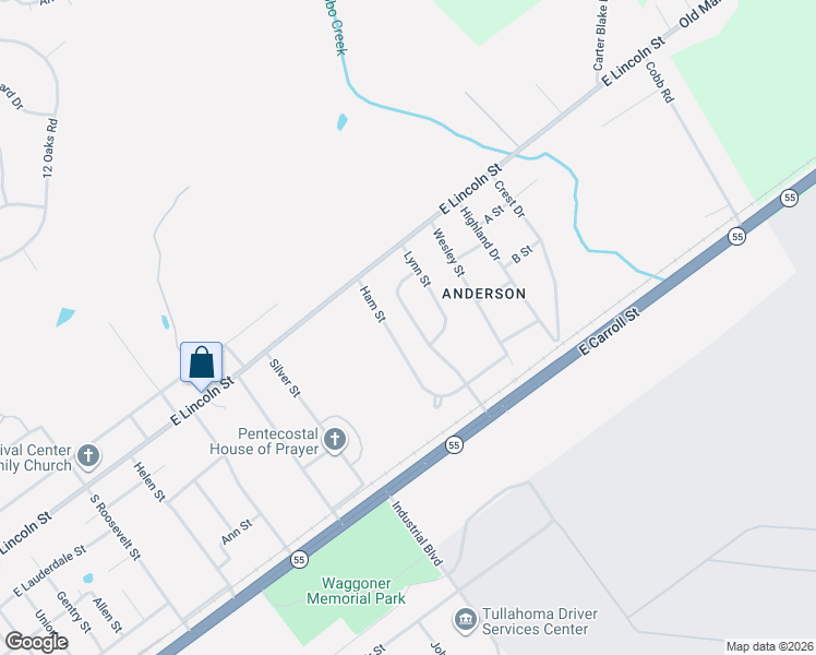 map of restaurants, bars, coffee shops, grocery stores, and more near 126 Anderson Drive in Tullahoma