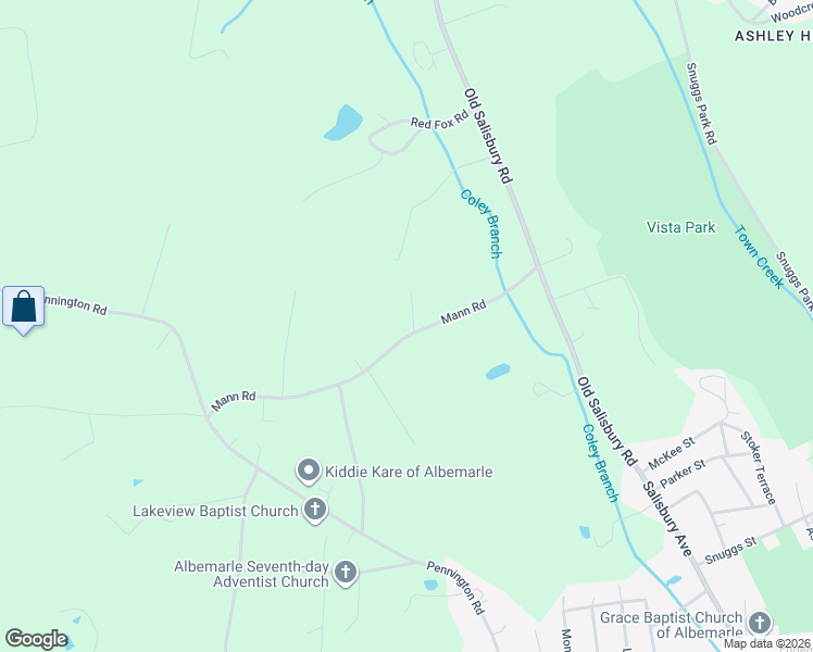 map of restaurants, bars, coffee shops, grocery stores, and more near 33632 Mann Road in Albemarle