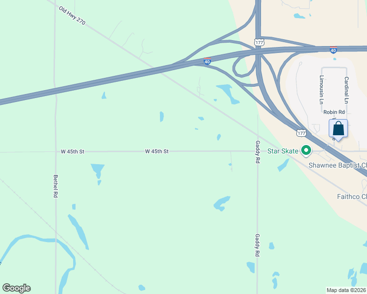 map of restaurants, bars, coffee shops, grocery stores, and more near 36605 West 45th Street in Shawnee