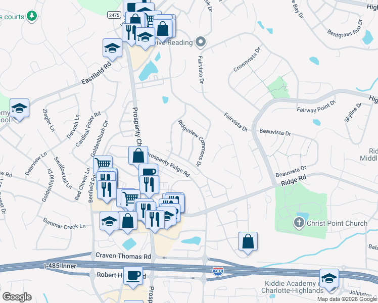 map of restaurants, bars, coffee shops, grocery stores, and more near in Charlotte