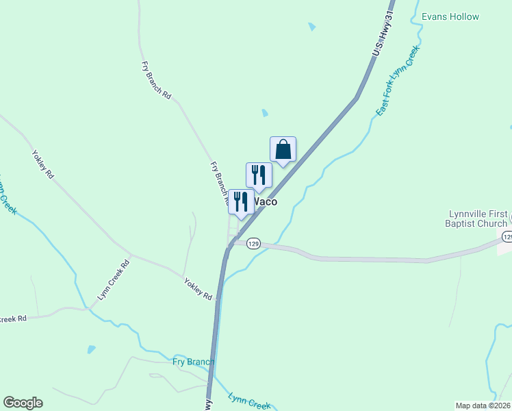 map of restaurants, bars, coffee shops, grocery stores, and more near 4379 Fry Branch Road in Lynnville