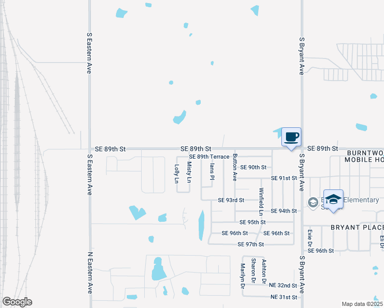 map of restaurants, bars, coffee shops, grocery stores, and more near 2429 Southeast 89th Terrace in Oklahoma City