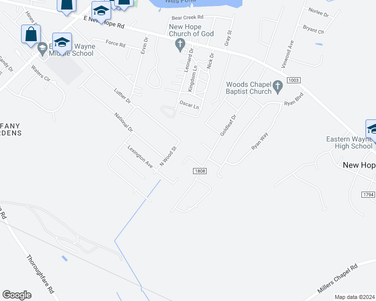 map of restaurants, bars, coffee shops, grocery stores, and more near 202 Massey Street in Goldsboro