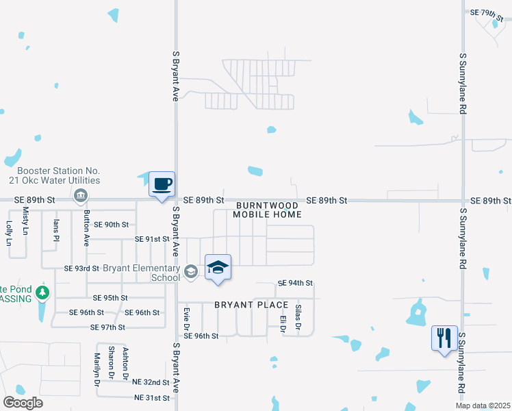 map of restaurants, bars, coffee shops, grocery stores, and more near 3308 Southeast 89th Street in Oklahoma City