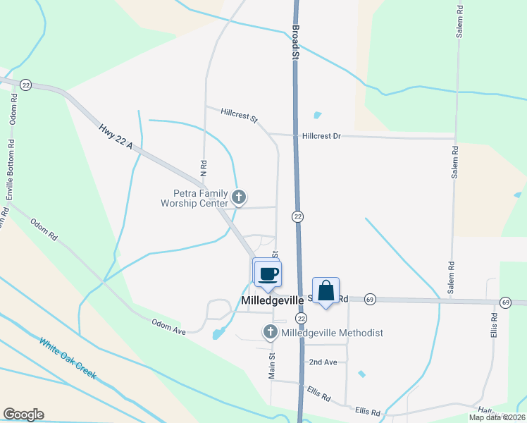 map of restaurants, bars, coffee shops, grocery stores, and more near 167 Pentecostal Avenue in Milledgeville