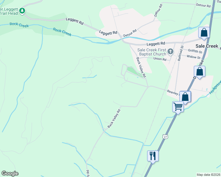map of restaurants, bars, coffee shops, grocery stores, and more near 200 Reavley Road in Sale Creek