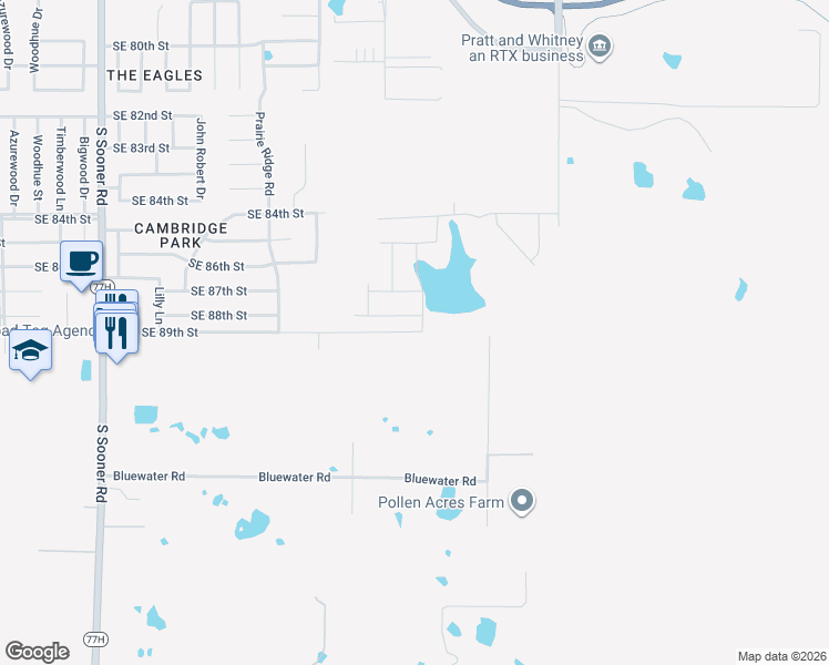 map of restaurants, bars, coffee shops, grocery stores, and more near 6337 Southeast 89th Street in Oklahoma City