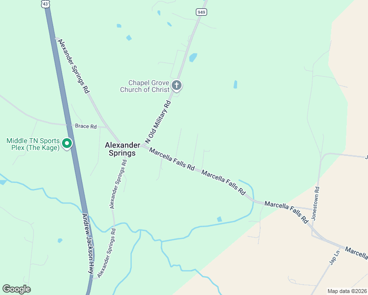 map of restaurants, bars, coffee shops, grocery stores, and more near 40 Marcella Falls Road in Ethridge