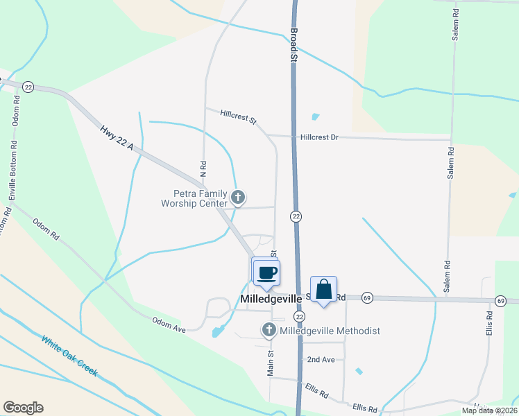 map of restaurants, bars, coffee shops, grocery stores, and more near 167 Pentecostal Avenue in Milledgeville